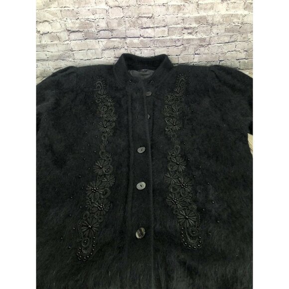Vtg Lee Sands Embellished Angora Rabbit fur Sweater Jacket plus sz‎ one - Picture 9 of 9